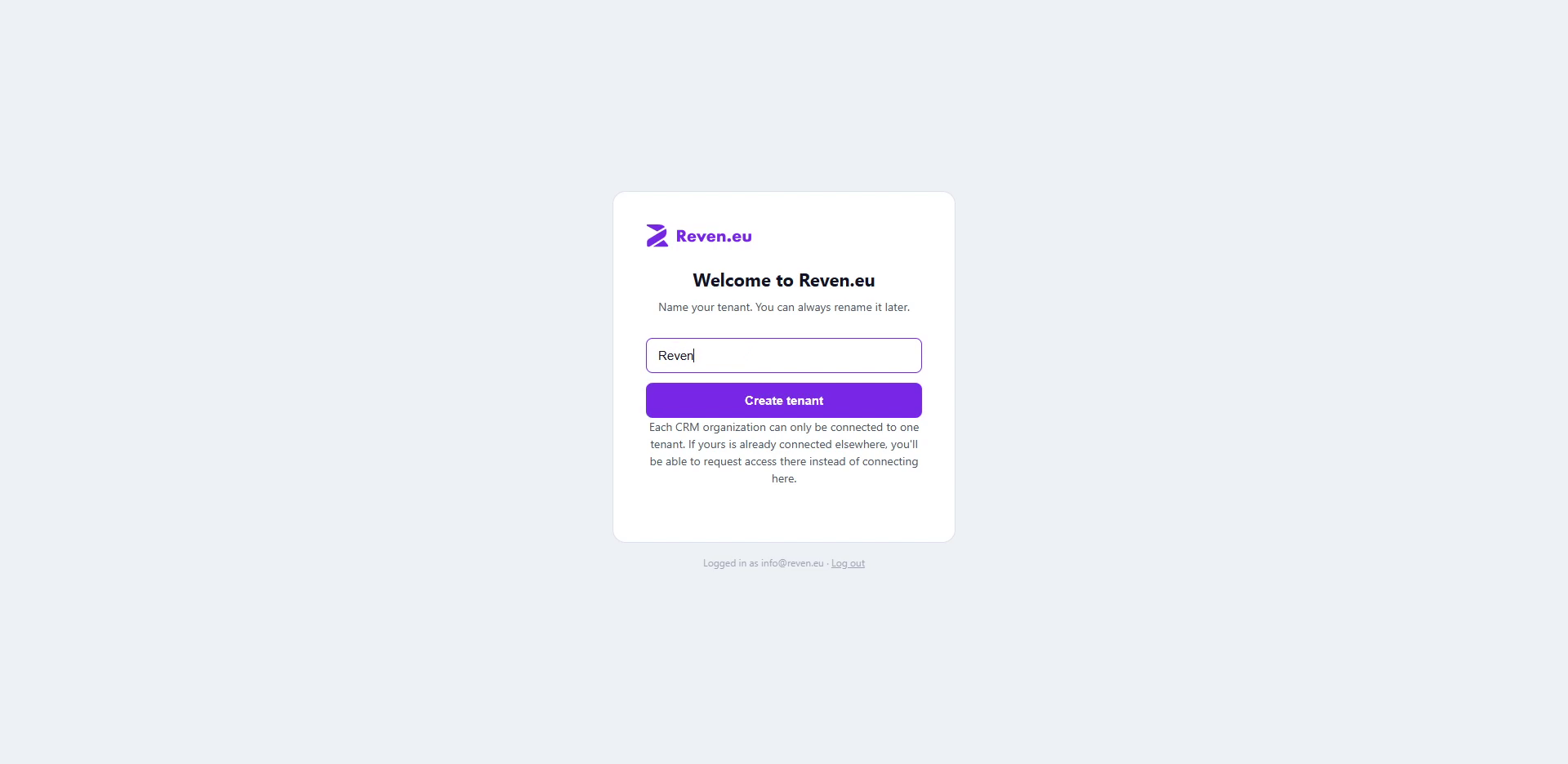 Name your tenant screen with a text field and Create tenant button